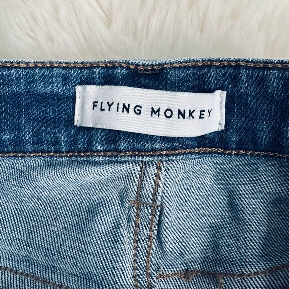 Flying Monkey Ankle Jeans Womens 28 Distressed Blown Knees Blue Measures 27x26.5 - Picture 3 of 9
